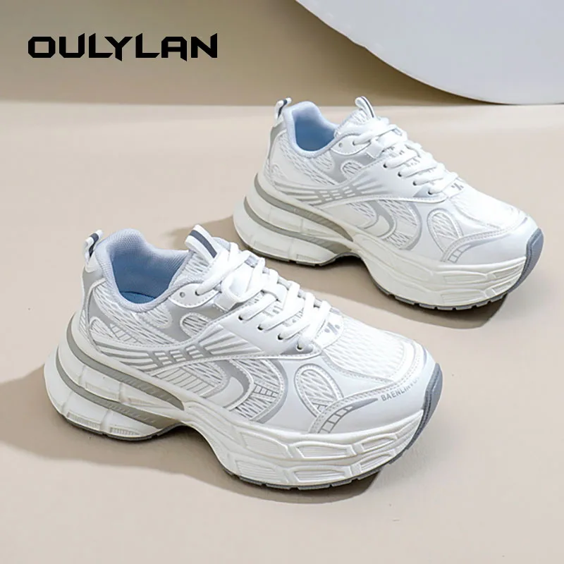 

2024 New Versatile Student Thick Bottom Sport Shoes High Street Casual Sneakers Women Air Mesh Breathable Lace-up Shoes