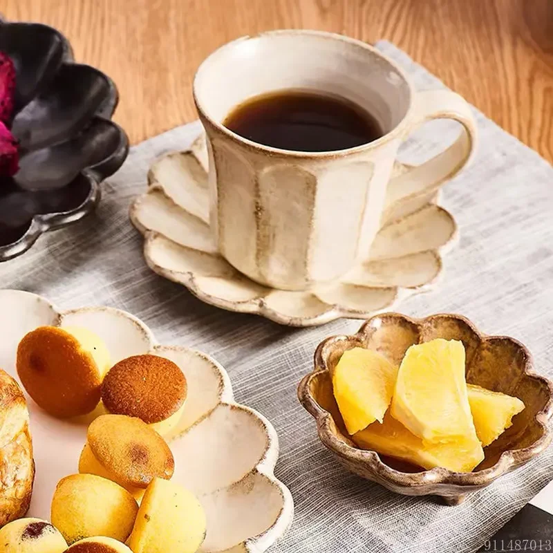 Japanese retro ceramic flower shaped tableware household kitchen restaurant supplies soup noodles bowl fish plate dinner plate