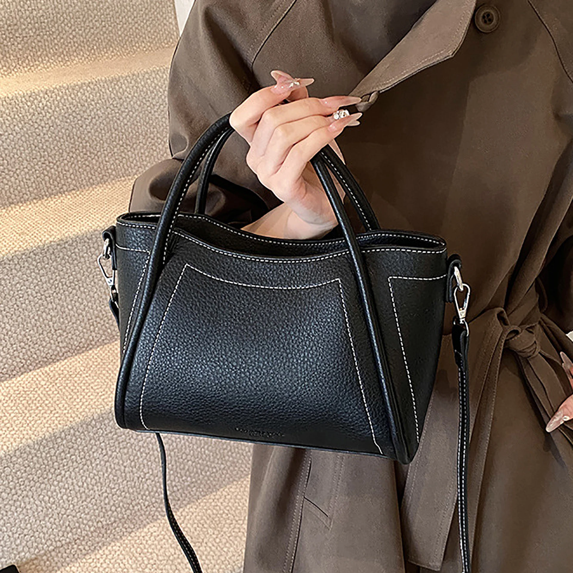 Classic Black Women's Handbags Elegant Office Ladies One Shoulder Bag Korean Simple Versatile PU Crossbody Bags New Trend
