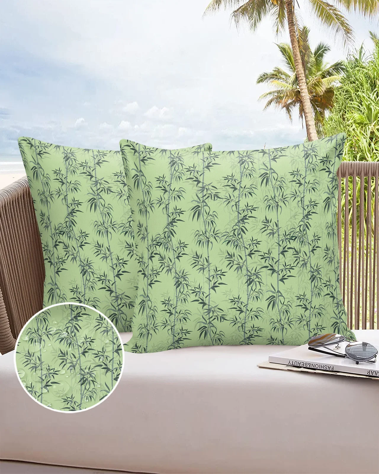 Bamboo Chinese Style Hand-painted Spring Waterproof Pillow Cover Home Office Decoration Pillow Case Chair Sofa Cushion Cover