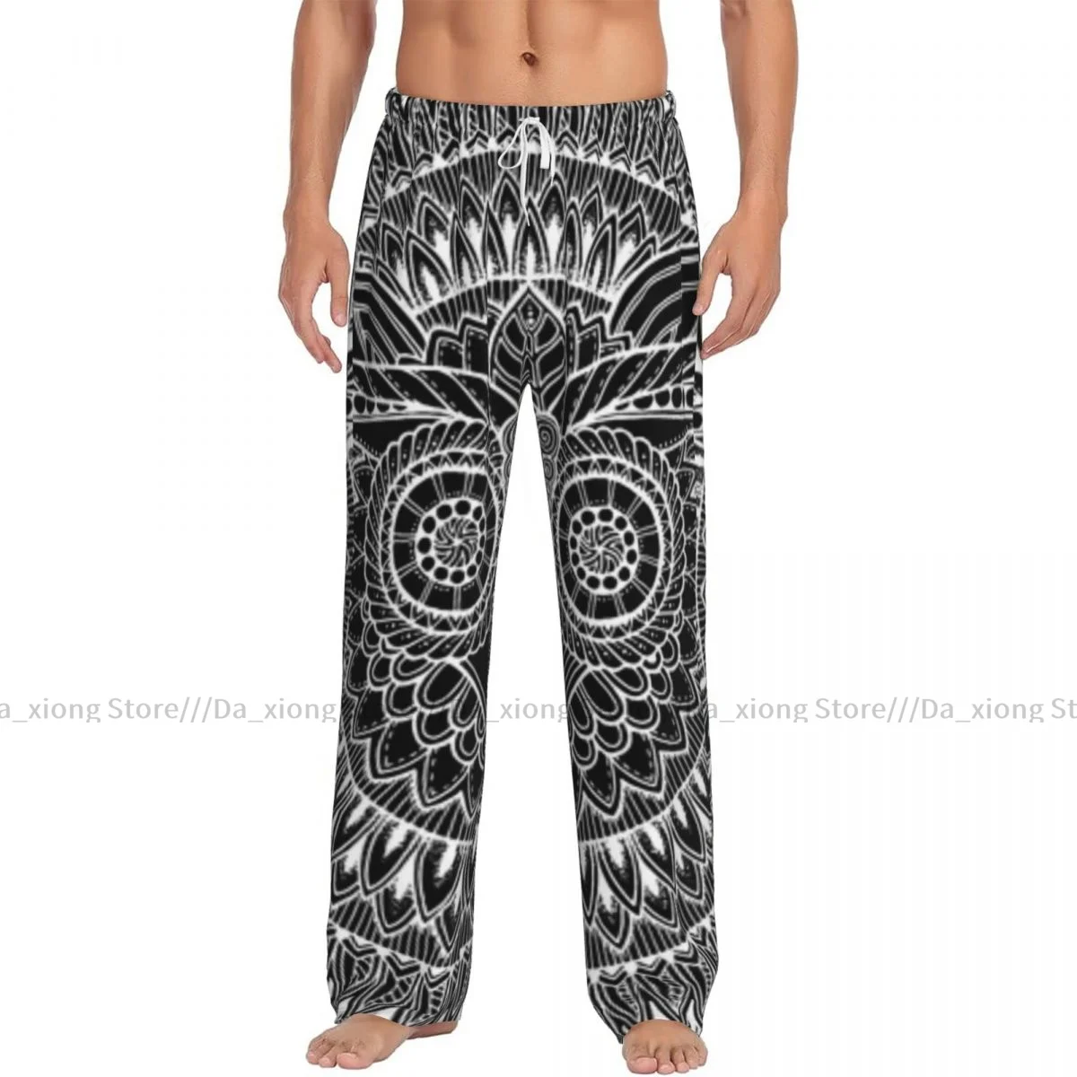 Mens Casual Pajama Long Pant Loose Elastic Waistband Ethnic Owl Mandala Cozy Sleepwear Home Lounge Pants