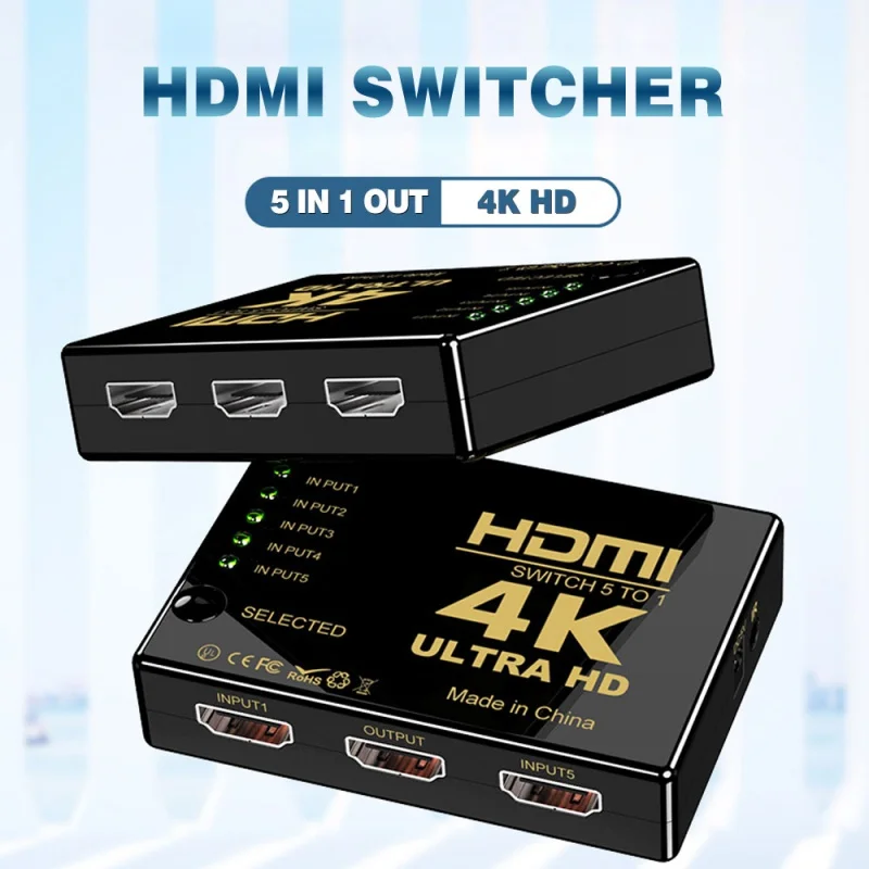 5 In 1 out HD HDMI switcher Video signal converter Computer share monitor projector LCD TV Connect remote control switch screen