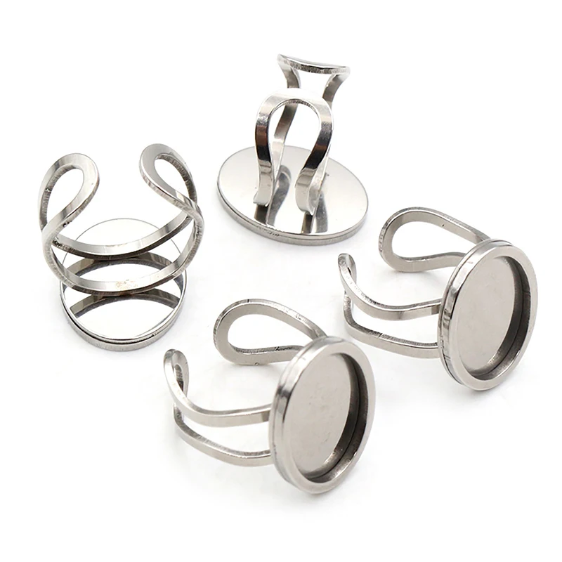 5pcs Oval Stainless Steel Adjustable Ring Settings