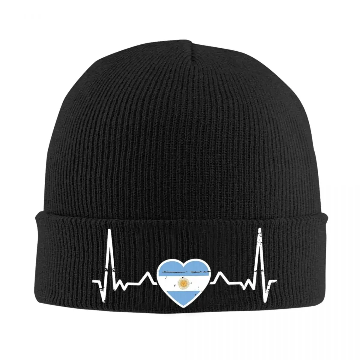 Heartbeat Argentina Flag Beanie Hats Argentinian Trendy Caps Adult Unisex Kpop Knitted Hat Autumn Custom Head Wrap Beanie Hats