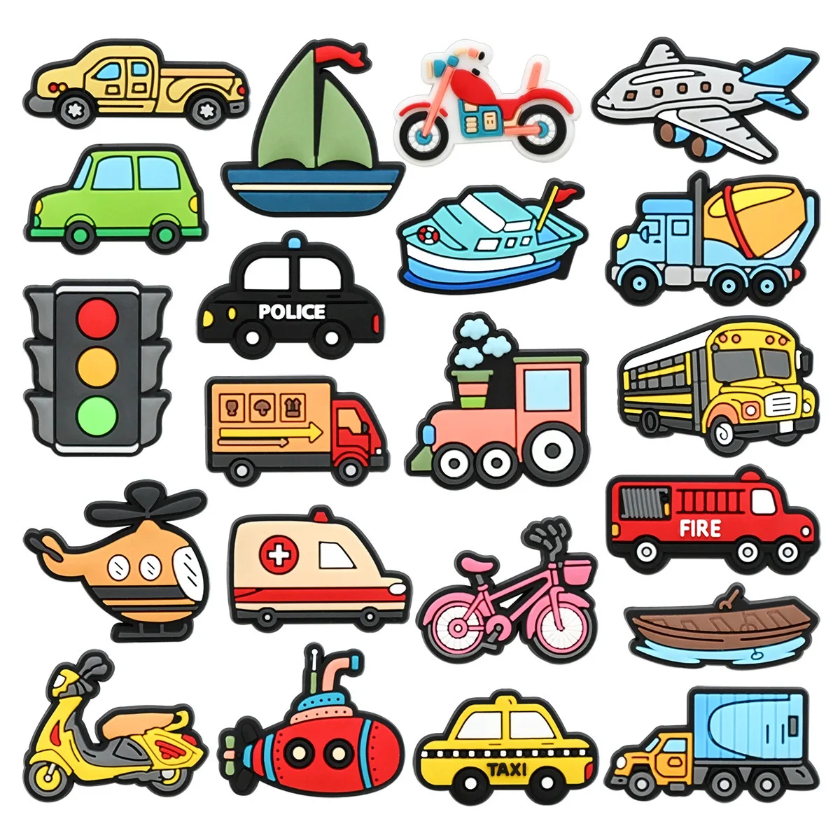 1-21Pcs Vehicle Bike Fire Engine Shoe Buckle Charms Boat Plane Train Kids Favorite Sandal Decorations DIY Bracelet