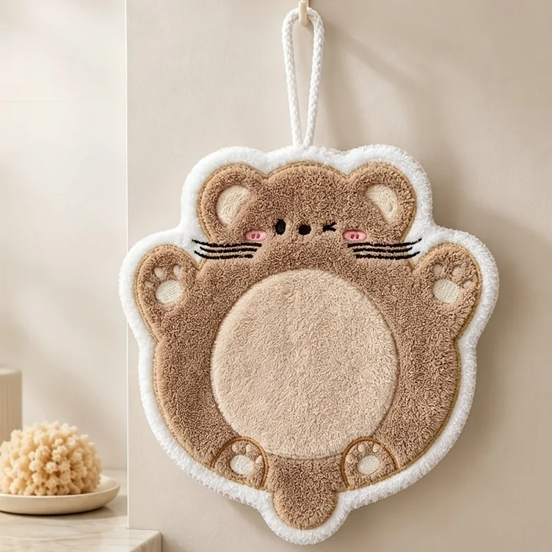 Hanging Cute Teddy Bear Bathroom, Kitchen, Strong Water Absorption, Thickened and Non Shedding Cloth, Handkerchief