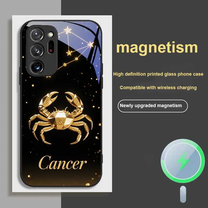 

For Samsung S 26 Ultra 20 24 21 23 25 22 FE Magnetic Glass Phone Case Cancer Constellation Design Dustproof Protective Cover