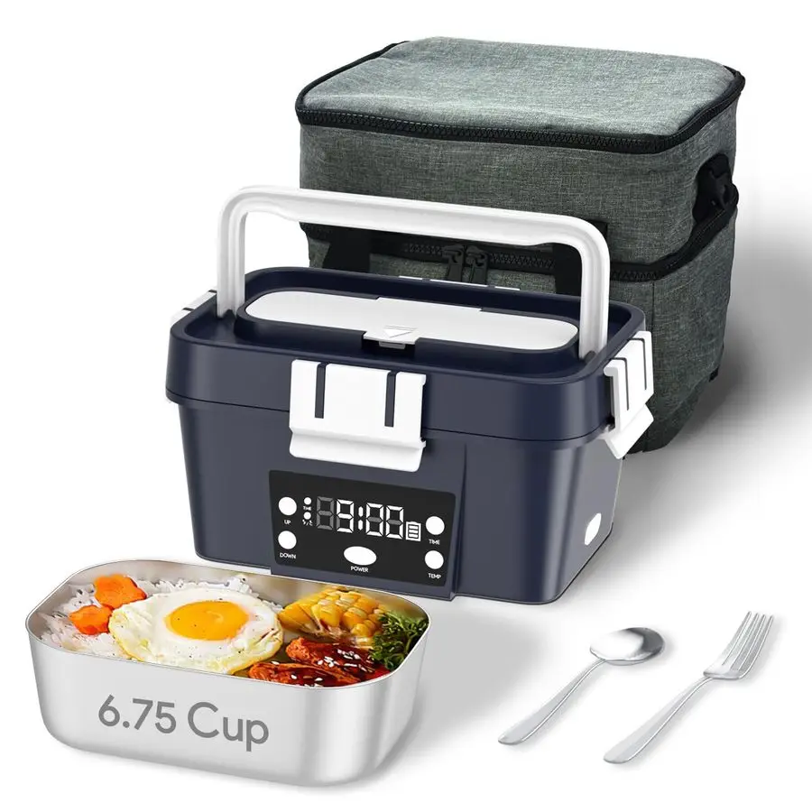 

Ланч-бокс с автоматическим подогревом, 6,75 чашки, 212°F, перезаряжаемый портативный контейнер для еды с подогревом для офиса, путешествий, активного отдыха