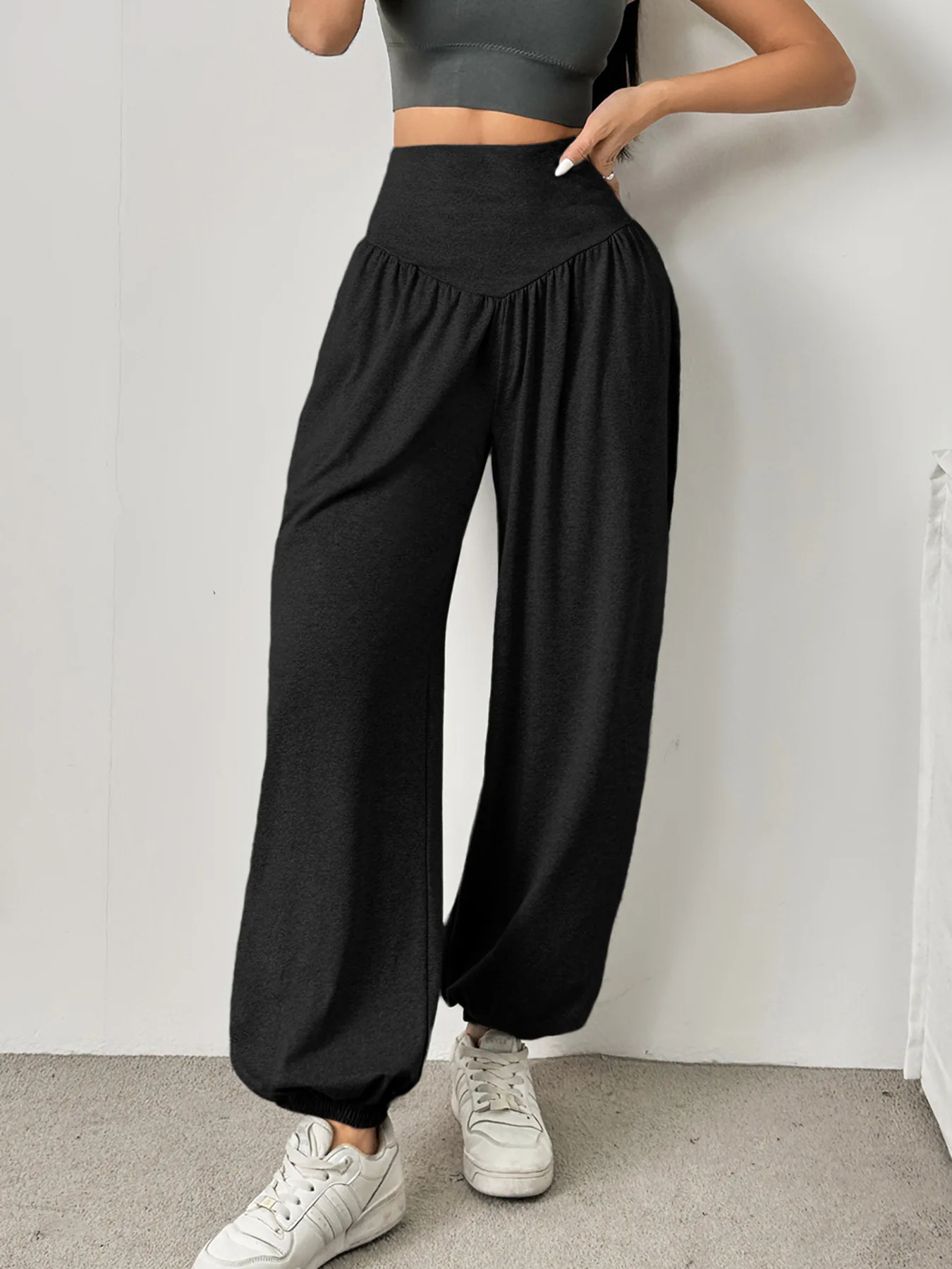 Damen-Leggings mit hoher Taille, Laternenhose, Bündchenhose, bequeme und atmungsaktive Tanzhose, Fitnessstudio, Fitness, Jeggings – Detail 5