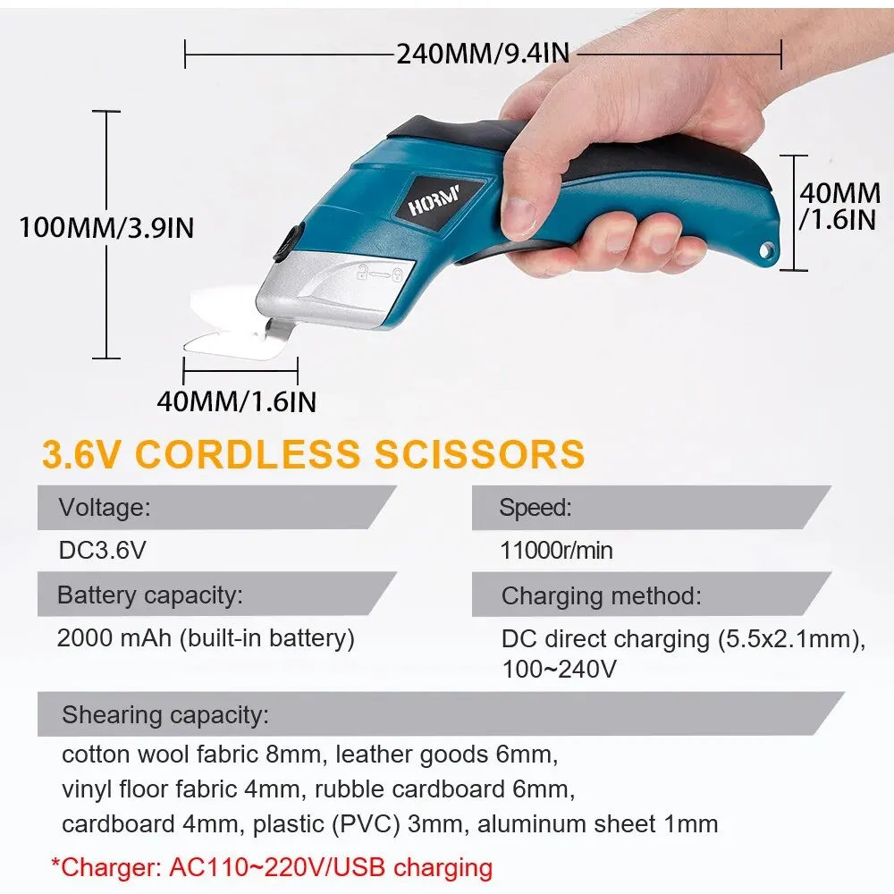 Hormy 3.6V Charging Small Scissors Electric Shear Mini Home DIY Power Tool For Fabric Cutting Machine Leather Paperboard Tailor