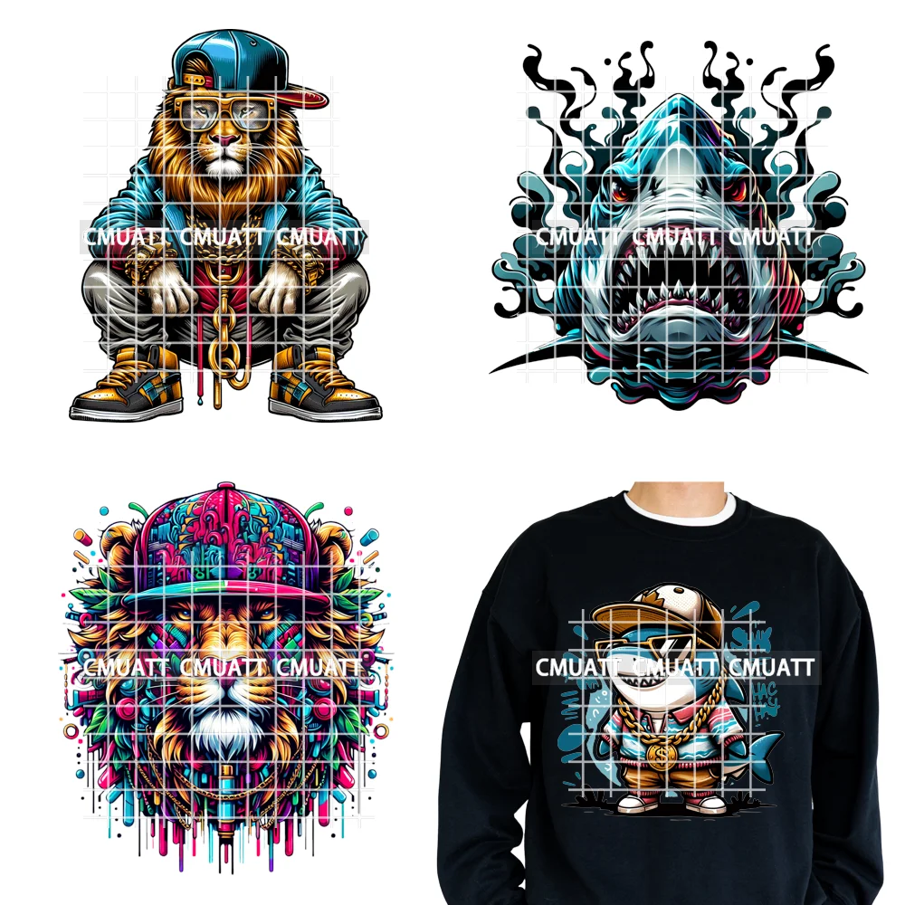 

12-дюймовая уличная одежда Gangster Rich Money Lion Beats Shark Vibes King Animal Iron on DTF Transfer Stickers Ready to Press for T-shirts