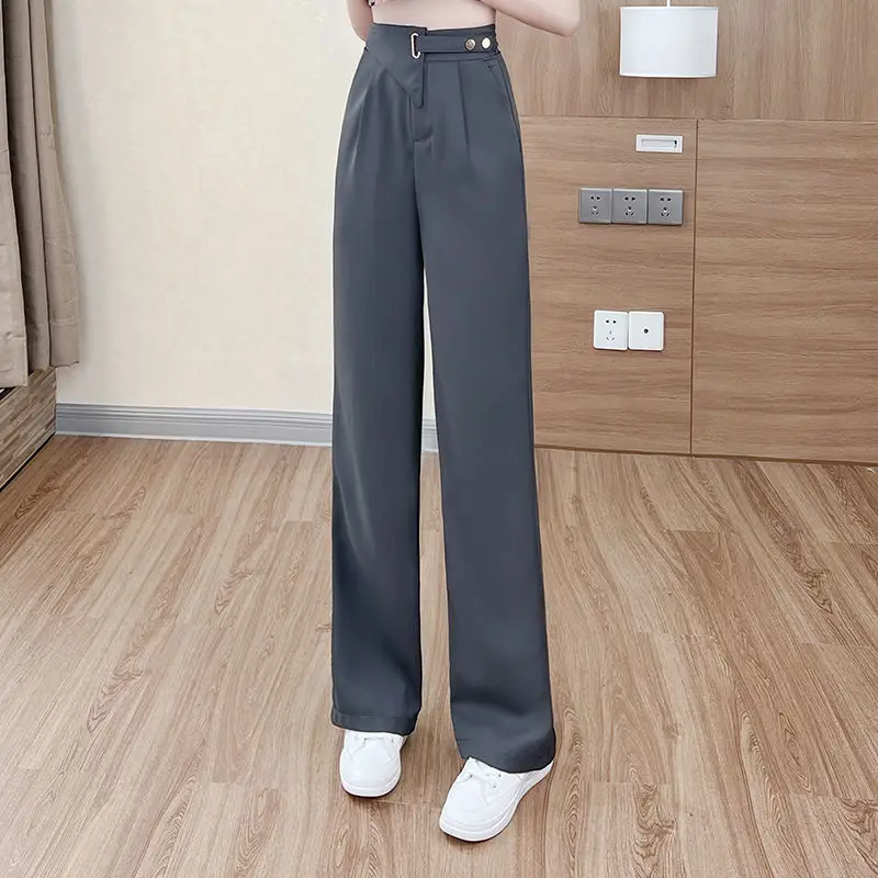 2023 New Korean Version Draped Suit Wide Leg Pants Women's Summer High Waist Loose Straight Casual Pants Floor Trousers