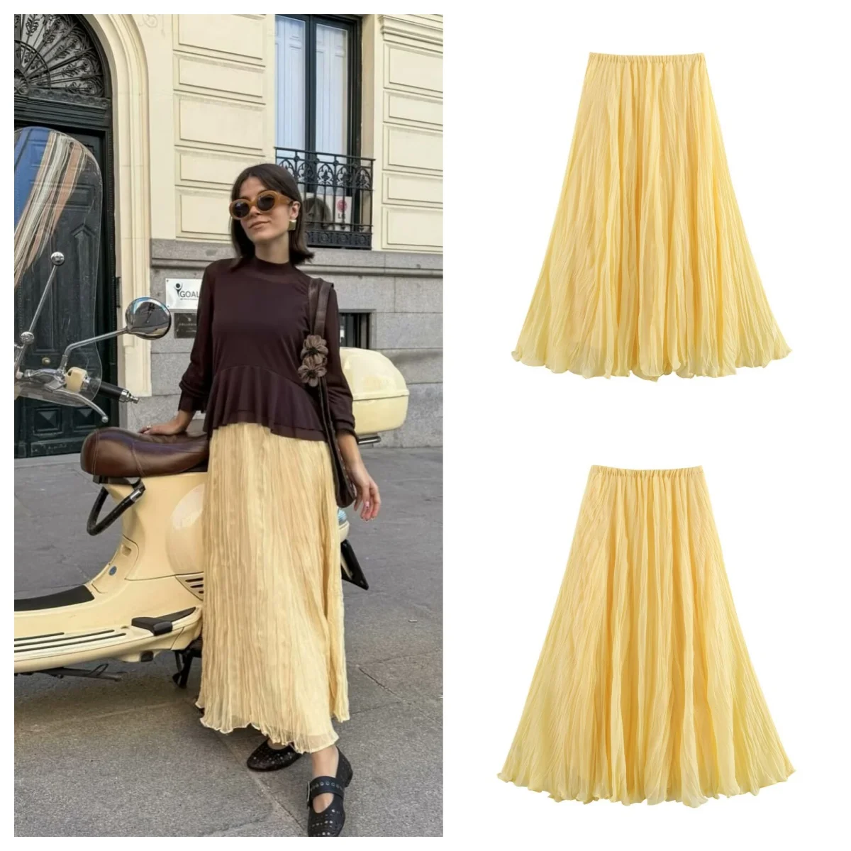 

European and American style 2025 summer new niche design elastic high waist A-line skirt