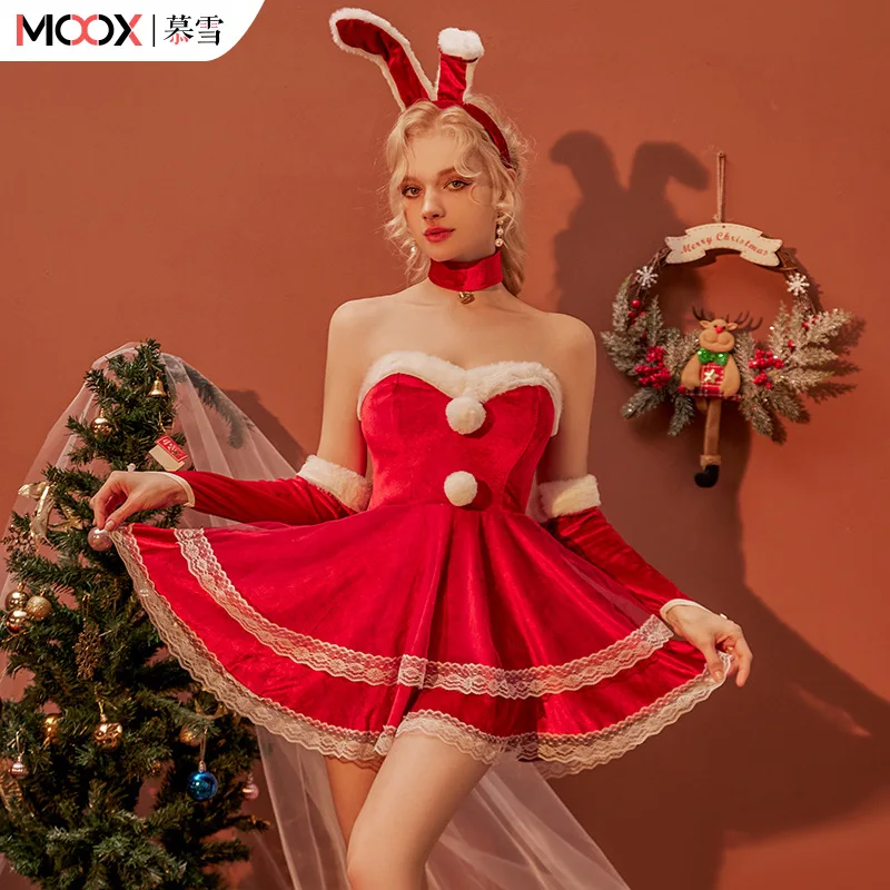 Autumn Winter Cute Christmas Red Sexy Dress Women Sweet Plush Patchwork Drawstring Party Mini Dress Female Kawaii Cloak Vestido