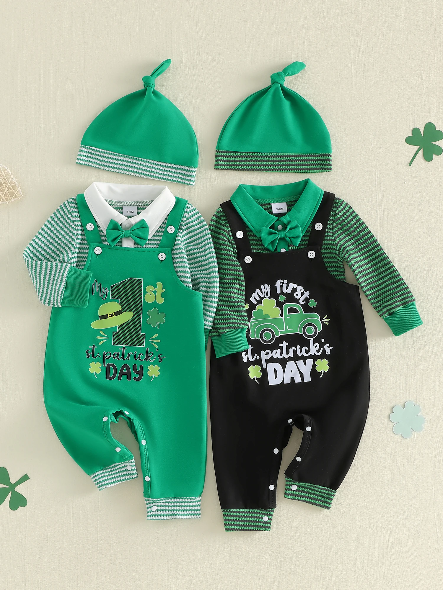 

4Pcs Baby Girl St Patrick s Day Costume Ruffle Sleeve Bodysuit Clover Print Tutu Skirt Leg Warmers Headband Set