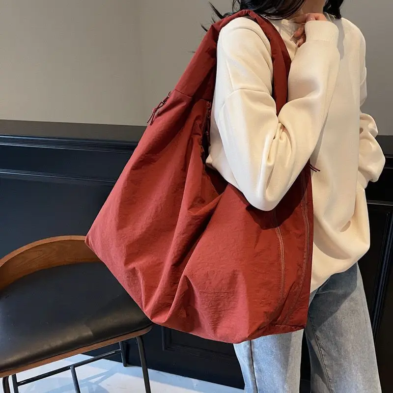 Lässige Nylon-Einkaufstasche für Damen, Handtasche, Umhängetasche mit Reißverschluss, langlebig, leicht zu reinigen, für Pendeln, Arbeit, Reisen, Arbeiten – Detail 9