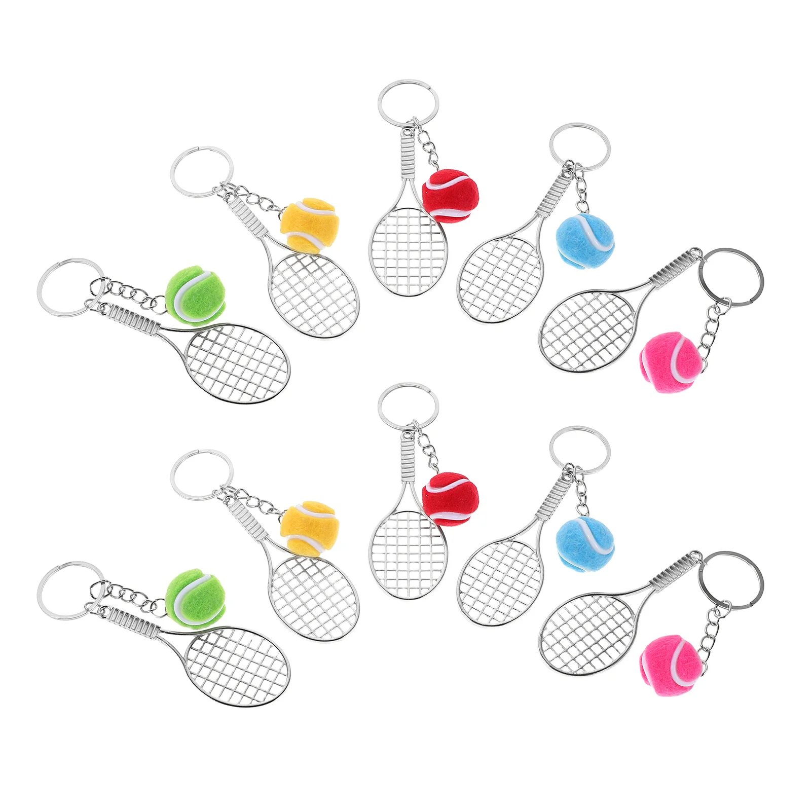 

10Pcs Tennis Keychain Set Realistic Racket and Ball Design Portable Bag Charm for Players Wear Resistant Fan Decor Outdoor Fun