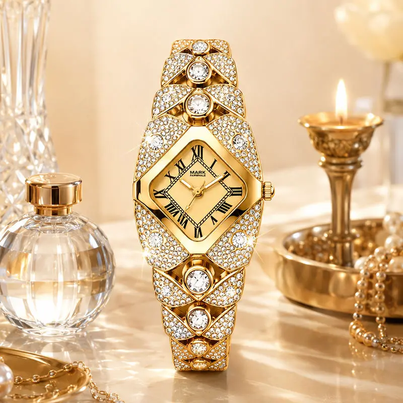 Luxury Iced Watches Women Brand Mark Fairwhale Fashion Big Diamond Bracelet Waterproof Jewelry Wristwatch Ladies Gift 2026 New