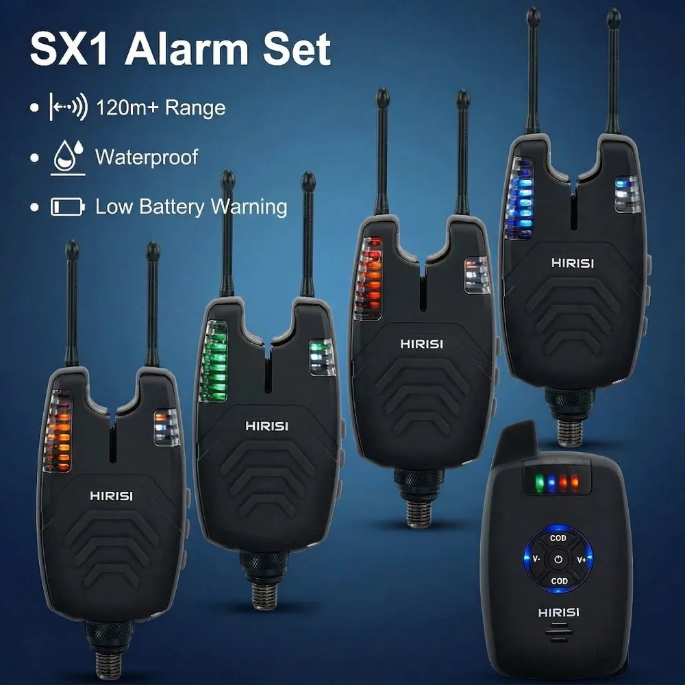Alarmas de Carpfishing Hirisi SX1 – Set impermeable con indicador de picada