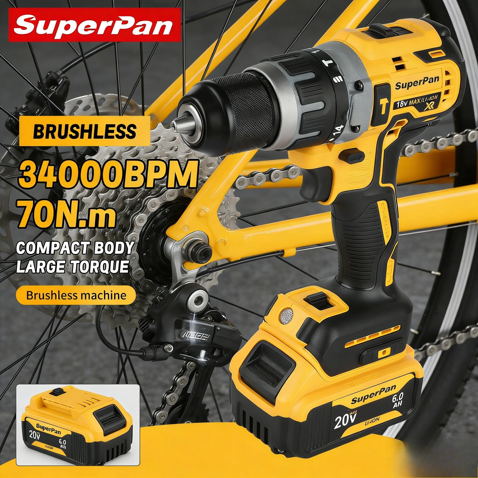 

Беспроводная ударная дрель SuperPan DCD796 70Нм 0-2200 об/мин 40/13/13мм для сборки шкафов своими руками, совместимая с аккумулятором Dewalt 20В