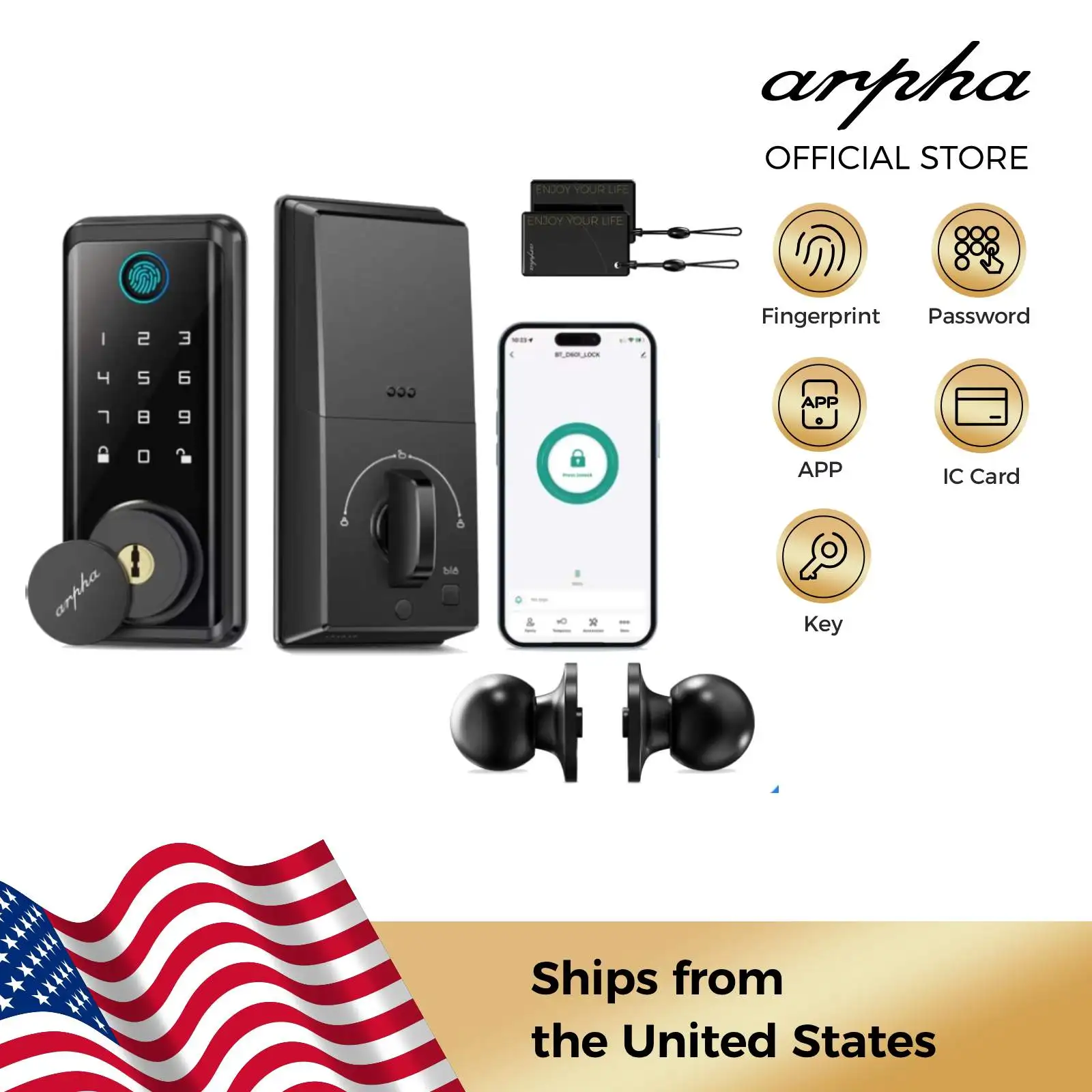

Умный замок Arpha D601K, замок для входной двери без ключа, засов с набором ручек, водонепроницаемый замок для входной двери без ключа с отпечатками пальцев 5-в-1