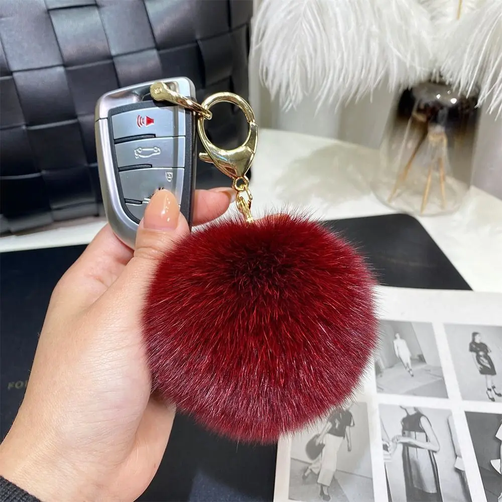 Fluffy Soft Pompom Ball Keychain Bag Ornament Hanging Decoration Fur Ball Keyring Metal Ring 9CM Fur Pendant Car Key Rings