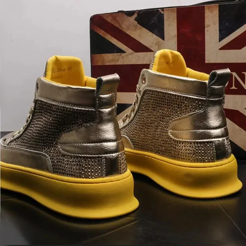 

Designer fashion men's shoes Rhinestone Casual flats Platform ankle boots Motorcycle sneakers Zapatos Hombre A6