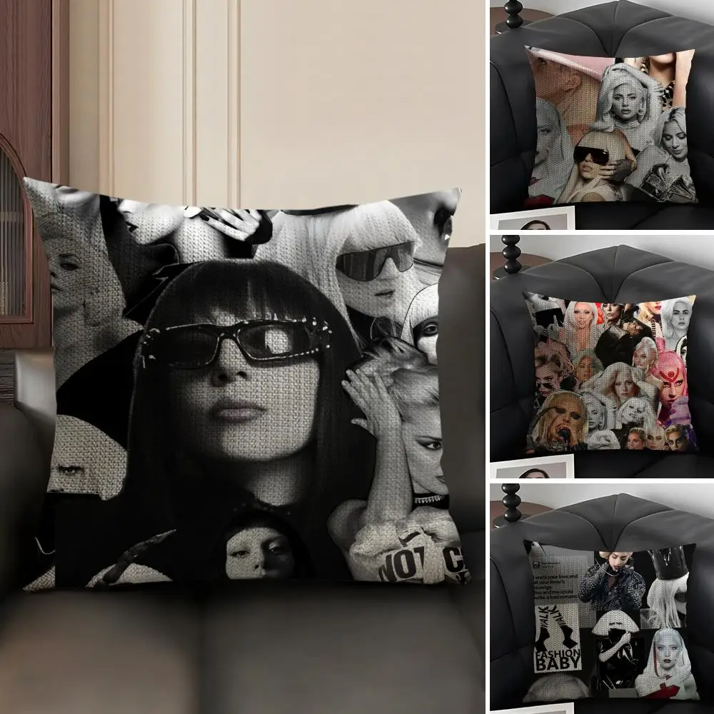 

Singer L-Lady G-Gaga Cushion Cover Natural Linen Organic Fabric Double-Sided Printing Breathable Gift For Decor