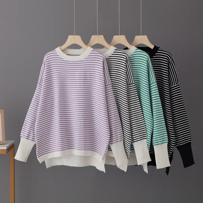 Stripe Knitted Sweater Women Pullovers Winter New Design Warm Soft Sweater for Women Korean Wide Retro Autumn Women Pullover