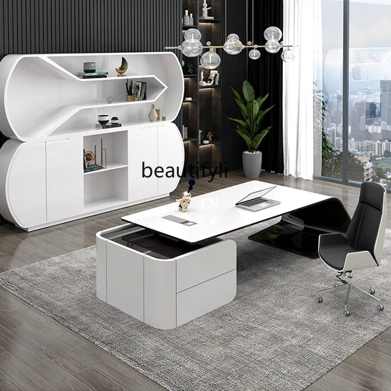 Simple modern manager desk white paint boss table boss desk