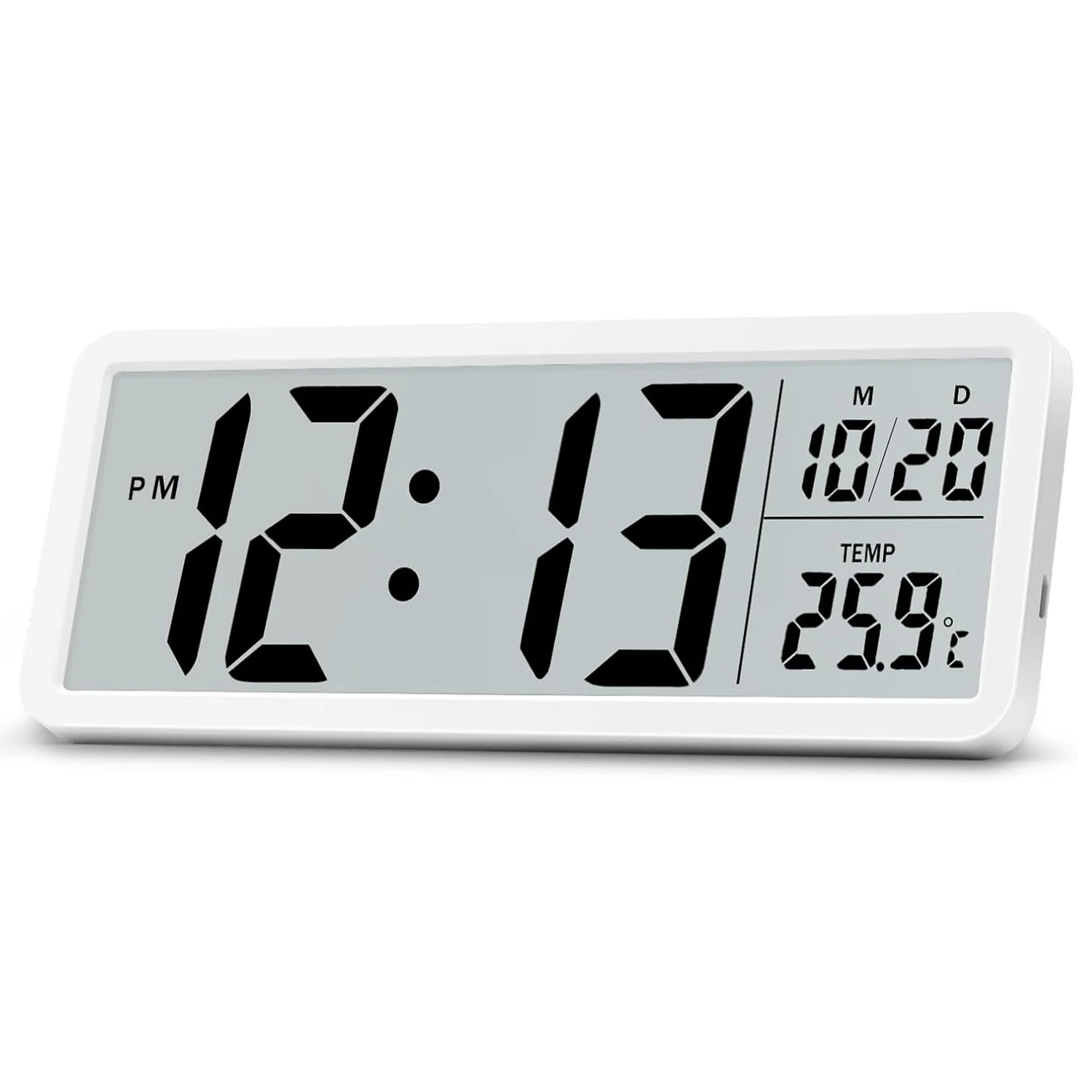 8 Inch Large LCD Digital Clock Time Date Temperature Display Dual Power Wall/Desktop Simple Electronic Clock for Home Office