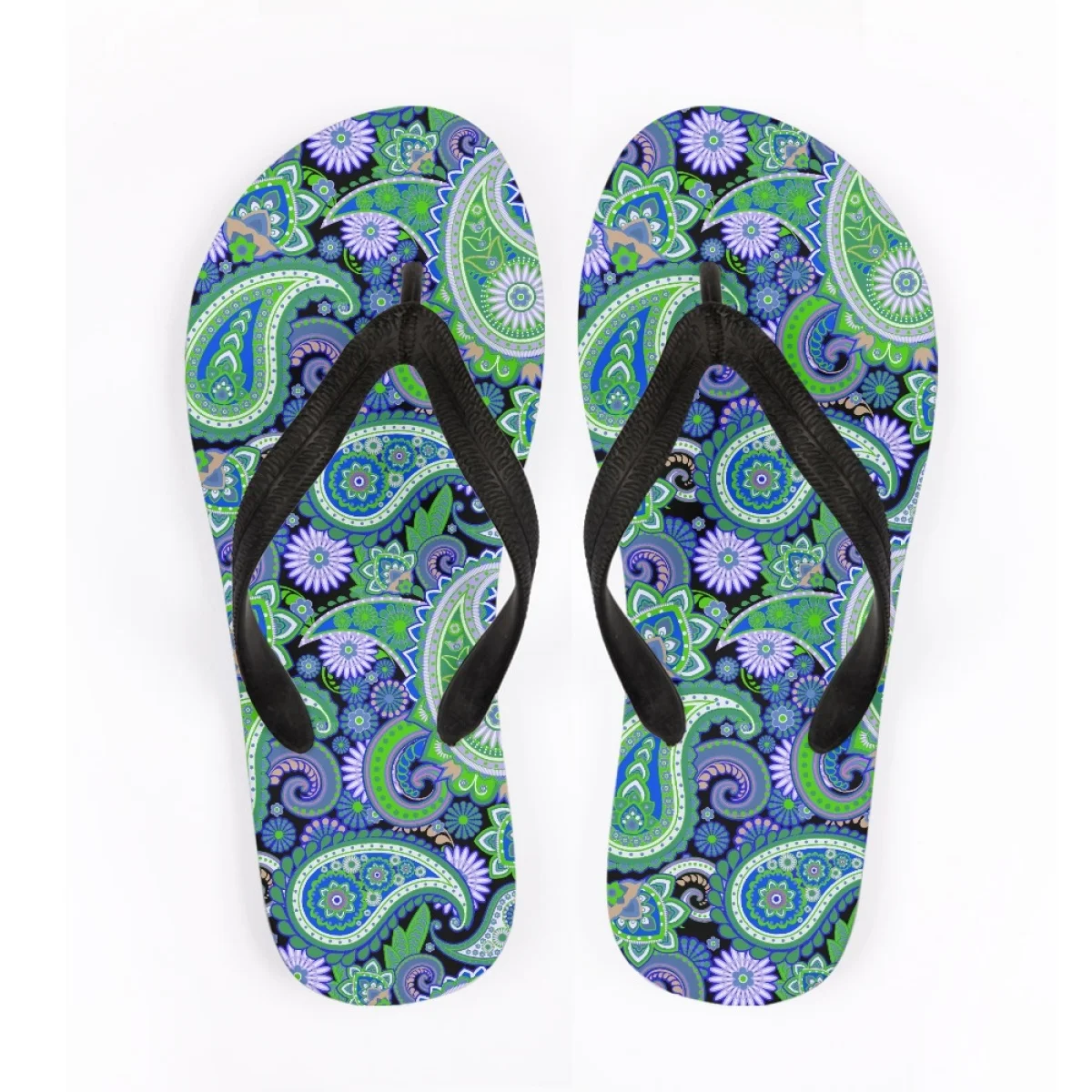 New Paisley Pattern Print Ladies Summer Flip Flops Rubber Sole Comfort Soft Underfoot Slippers Beach Vacation Hawaii Sandals