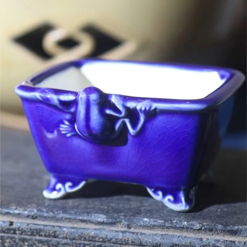 Maceta Rectangular cerámica china  el ,barro púrpura, escritorio esmaltada con grietas, Mini maceta decorativa bonsái, LF886