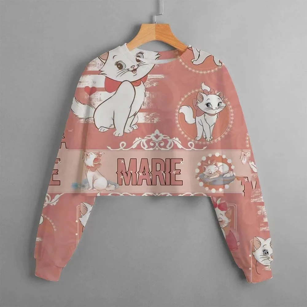 Fashion Mary Cat Hoodie Printed Girls\' Hoodie Clothes Long Sleeve Spring And Autumn Disney Series Short Hoodie Clothes 1-14 Y