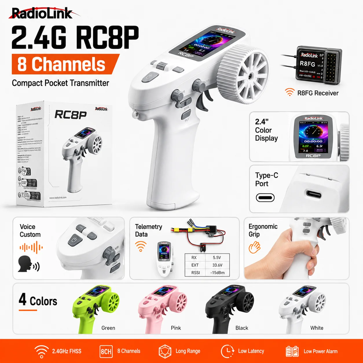 Newest Radiolink RC8P 8CH Transmitter with R8FG Receiver 2.4