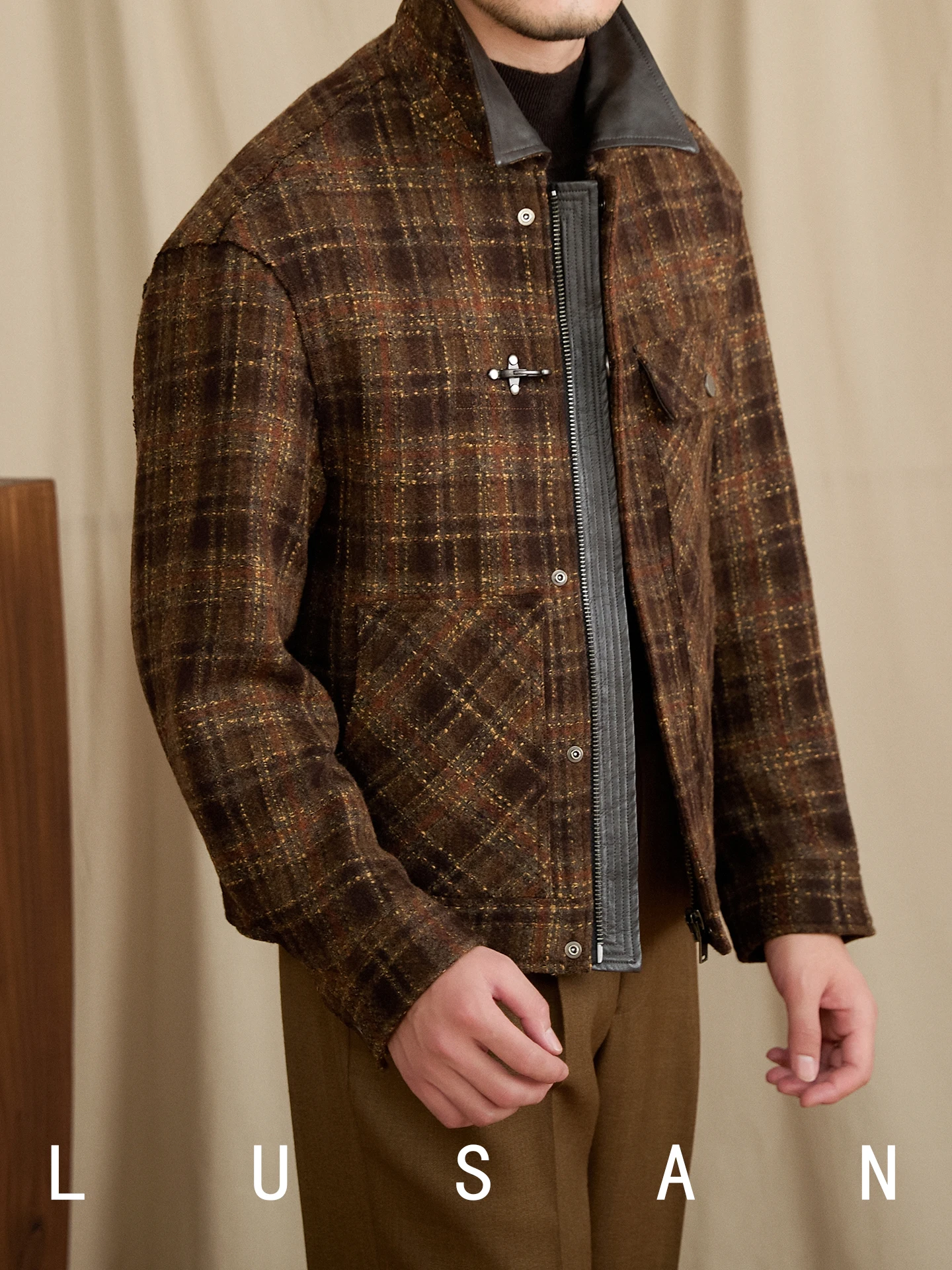 

Retro Thick Checkered Wool Jacket 44% Wool Casual Warm Autumn Winter Commuter Italian Lapel Style for Men