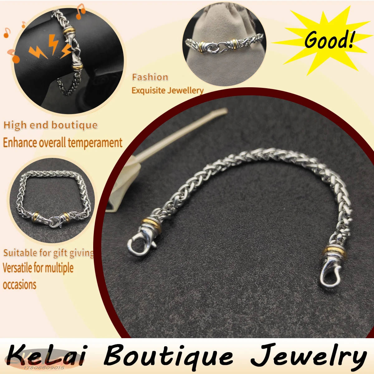 

2025 Popular Personalized Fashion Retro Color Separation Hook Head Neutral Versatile Multi Occasion Bracelet Adds Temperament