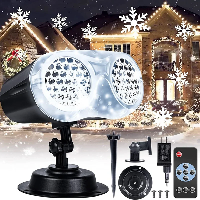 

Christmas Projector Lights Outdoor,LED Binocular Rotating Snowflake Projector Lights, Waterproof Landscape Light US Plug