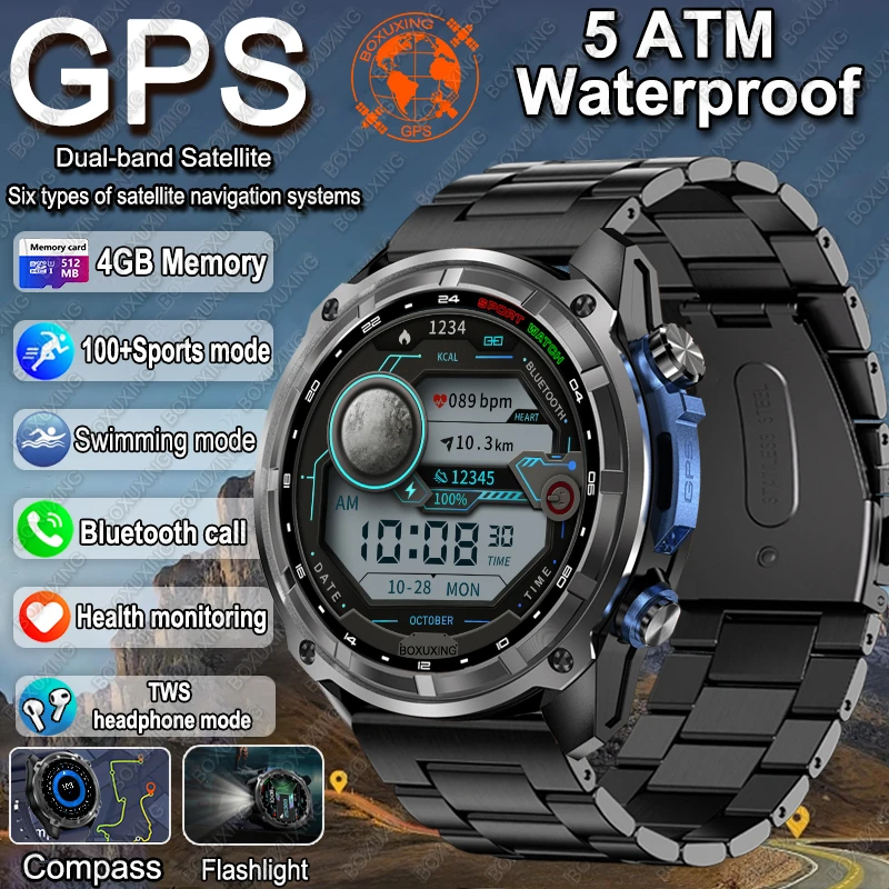 

New GPS Military Smart Watch Men Offline Maps 4GB Memory 5ATM Waterproof Video Player 860 mAh Battery Swimming Sports Smartwatch