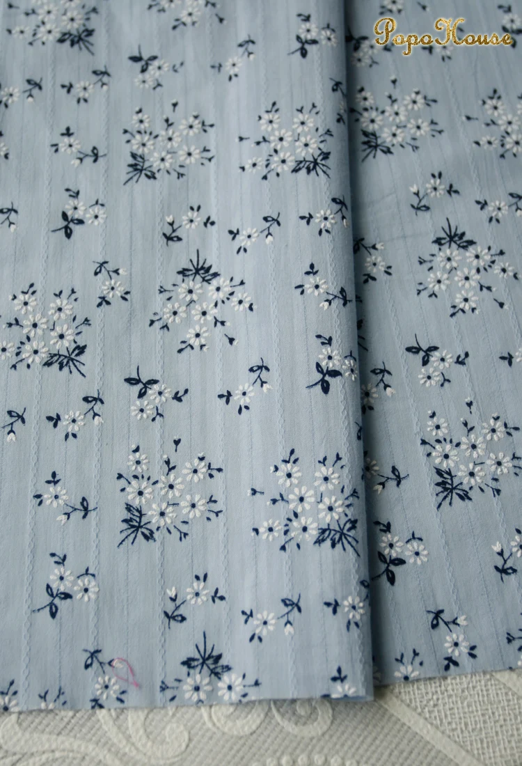 140x50cm Elegant Small Blue Floral Cotton Sewing Fabric, Making Shirt Children\'s Dress Clothing Blouse Handmade DIY Cloth