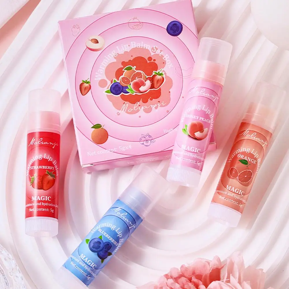 4 قطعة/المجموعة الفواكه أحمر الشفاه مجموعات ترطيب الشفاه بلسم كيت البرتقال العنب الألوة الفراولة ترطيب الشفاه العناية بالبشرة #5