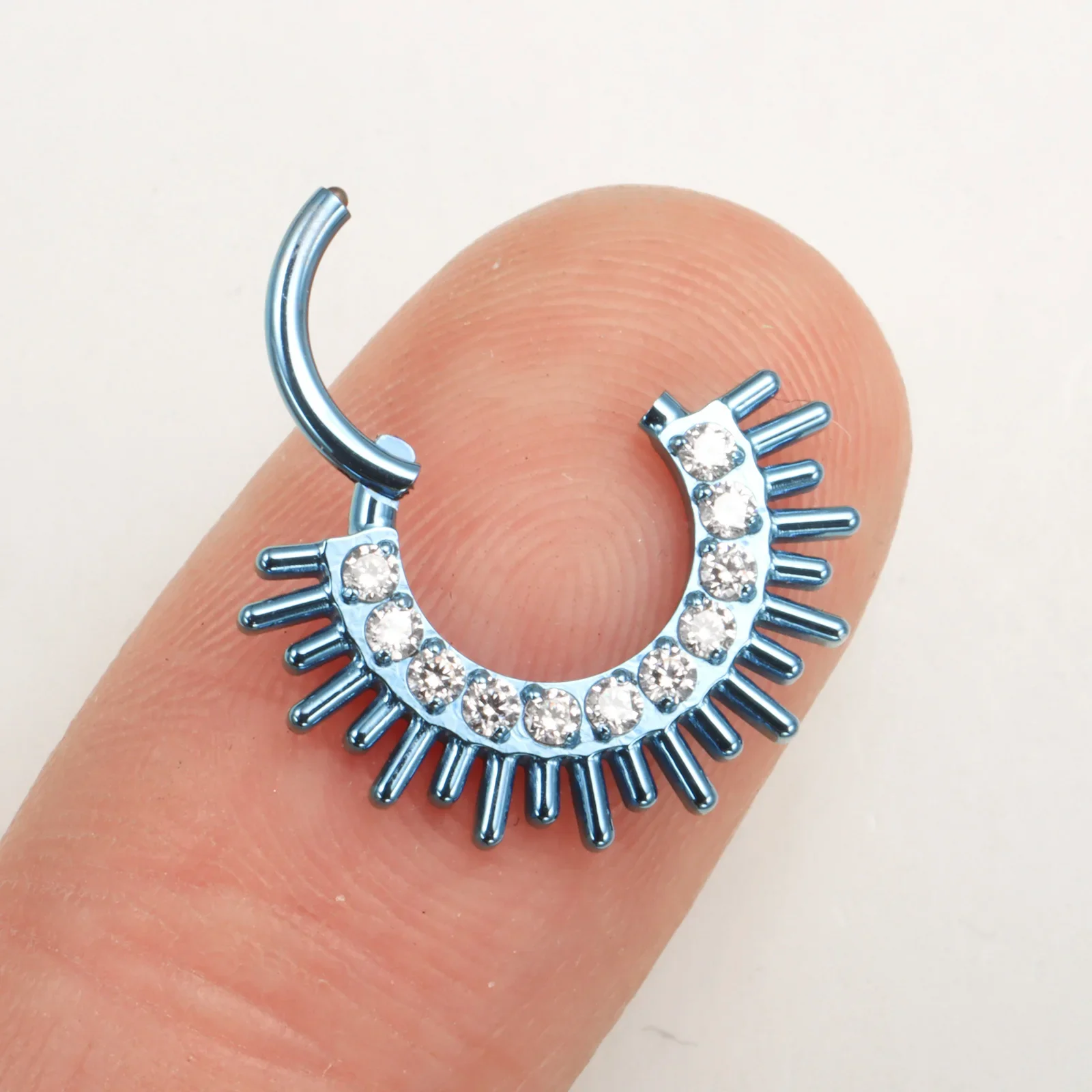 ASTM F136 Titanium Clicker Tassel Septum Nose Ring 16G Spark Burst CZ Daith Earring Hoop Front Facing Hinged Segment Piercing