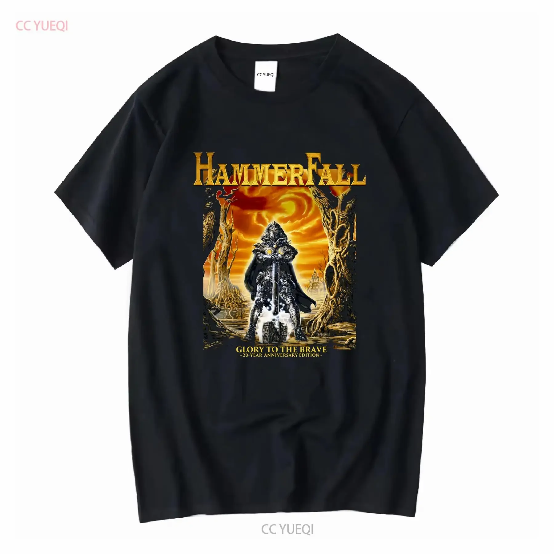 hammerfall glory to the brave T Shirt vintage Washed fashion streetwear graphic Stylish Comfortable Casual Slightly Versatile