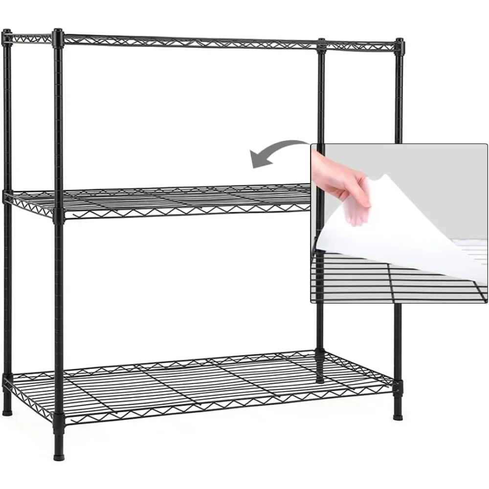 3-Shelf Shelving Unit with 3-Shelf Liners, Adjustable Rack, Steel Wire Shelves, Shelving Units and Storage for Laundry Bathroom