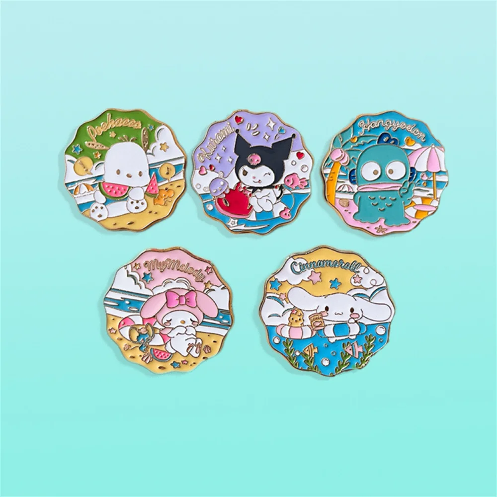 5 шт. Sanrio Hello Kitty Kuromi Melody фото брошь металлические булавки подарки для друзей Cinnamoroll Pompompurin значки эмалированные булавки