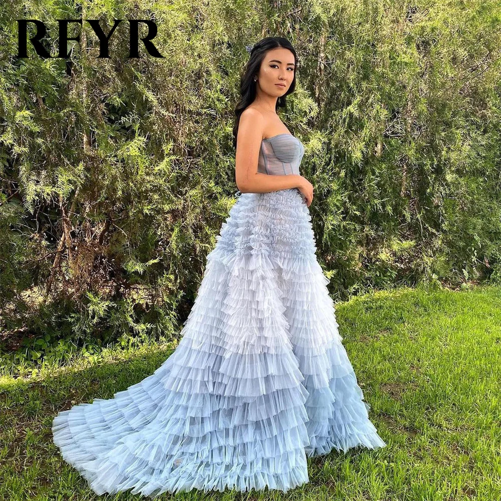 RFYR Elegant Long Prom Dresses Sweetheart A-Line فستان سهرة Crumpled Tulle Ruffles Evening Dress Tiered Party Dress Customized