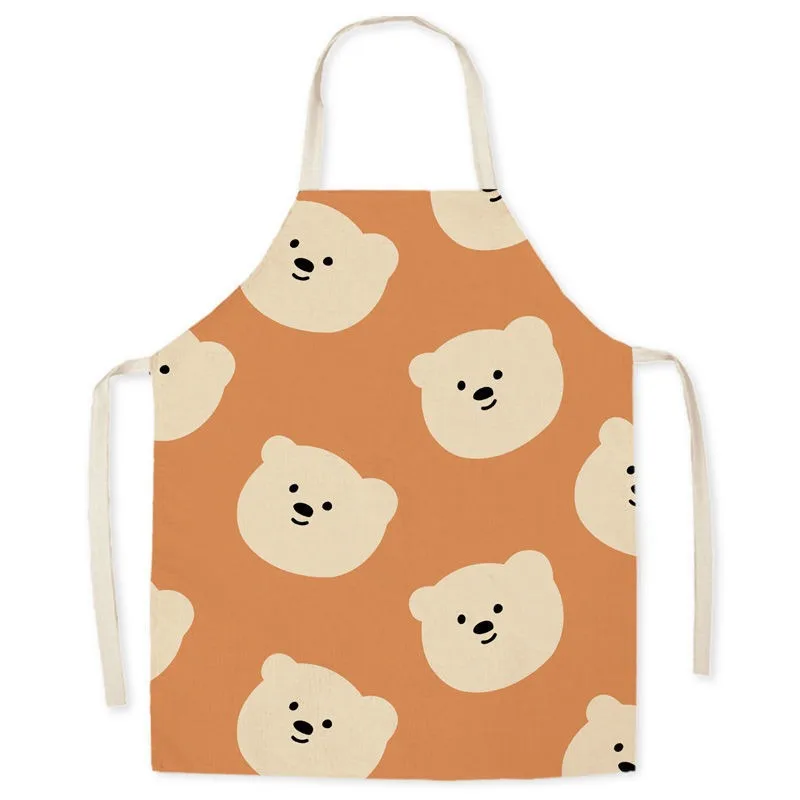 Fashionable cute cartoon bear sleeveless apron home cleaning kitchen cooking baking linen apron for adults