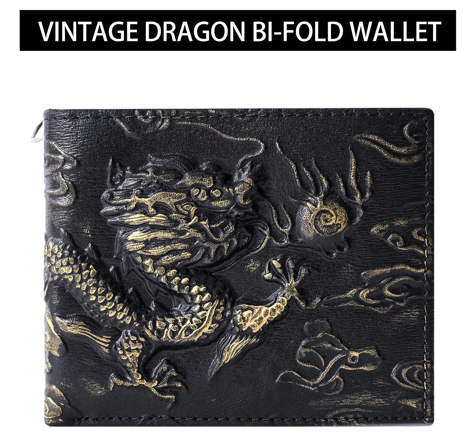 Punk Rock Biker Herren-Geldbörse mit Metallkette Retro Silberner Drache Geprägt Echtes Leder Diebstahlsichere Kettenbörse für Männer – Detail 9