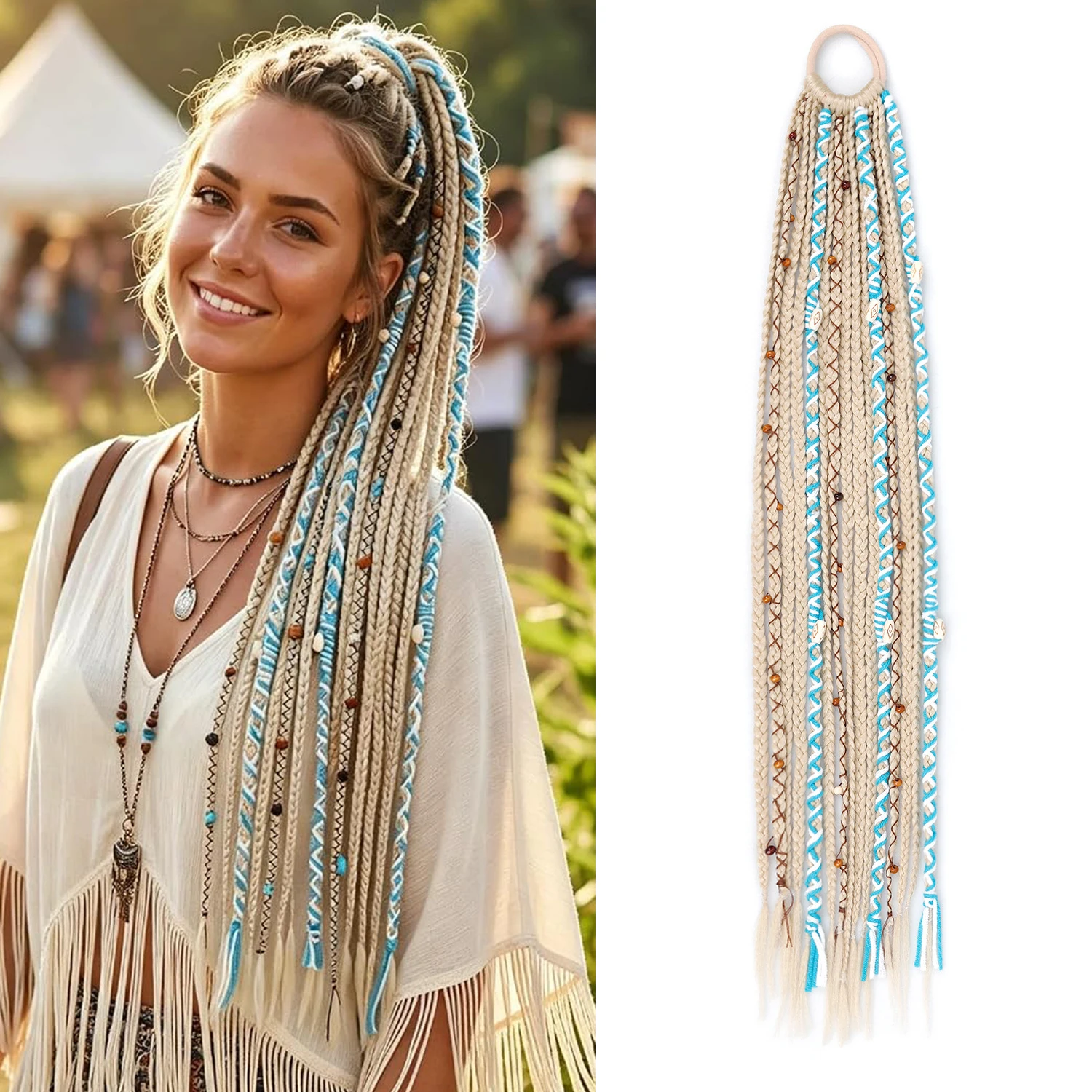Dreadlock Ponytail Extensions,Elastic Dread Ponytail,24 Inch Synthetic Dreads Ponytail Hairpiece,Boho Braided Ponytail Extension