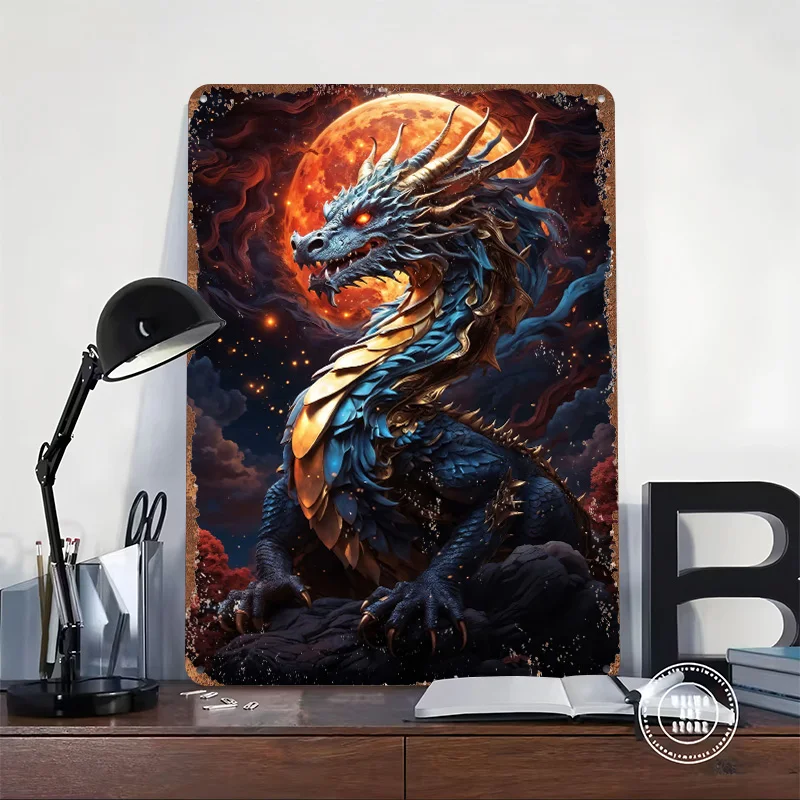 Cosmic Dragon Printed Poster Customized Retro Wall Art Vintage Metal Tin Signs for Home Room Accessories Office Decoration House